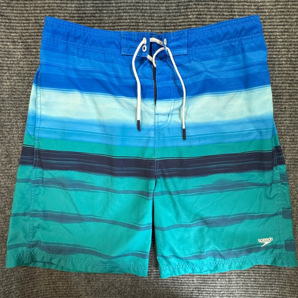 Speedo NWOT Swim Trunks Men's XXL Blue Ombre Striped Board Shorts Surf Beach